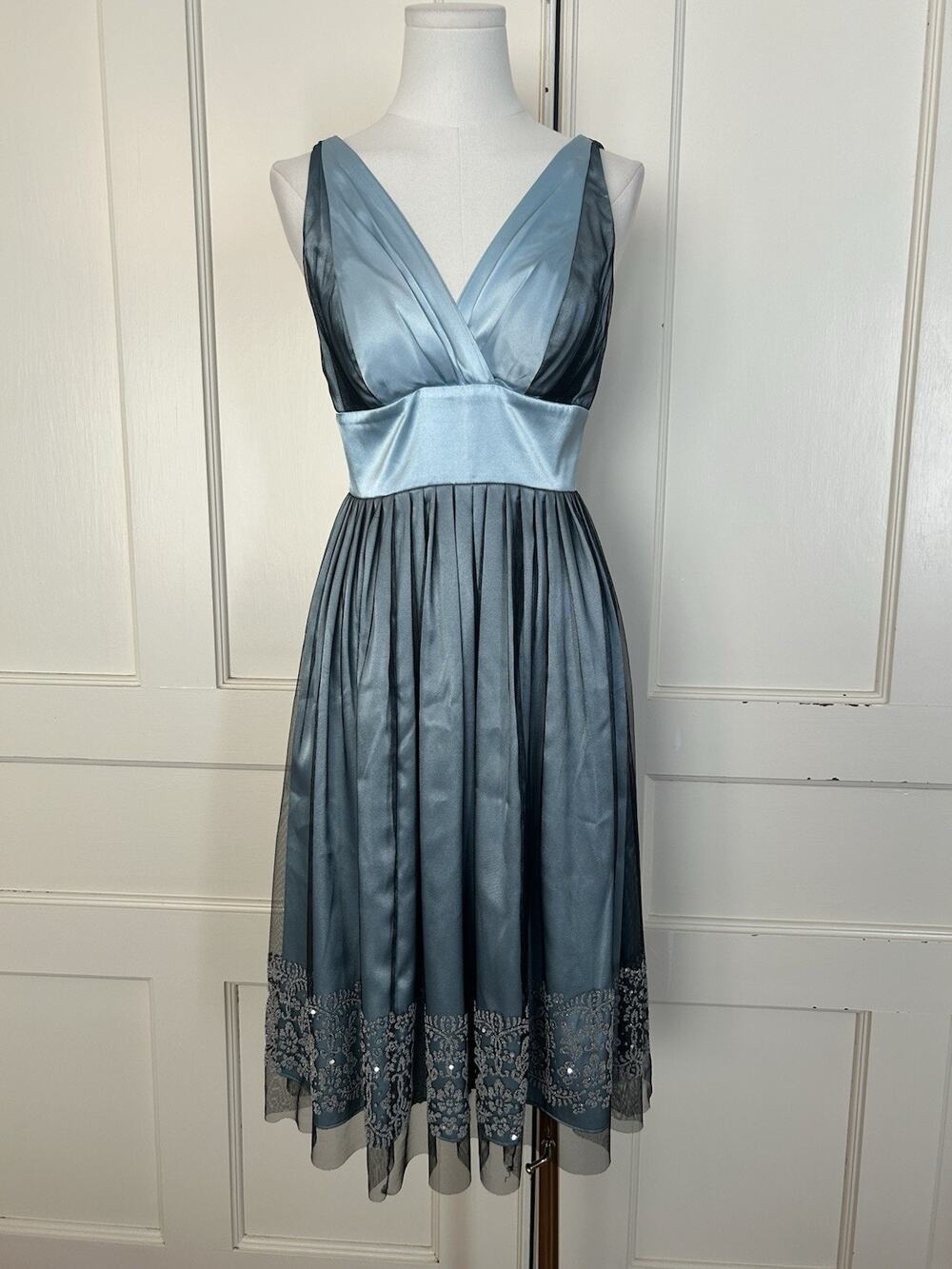 Morgan & Co. Mesh Rhinestone Fit and Flare Semi Formal Dress Womens Size 5/6 Y2K
